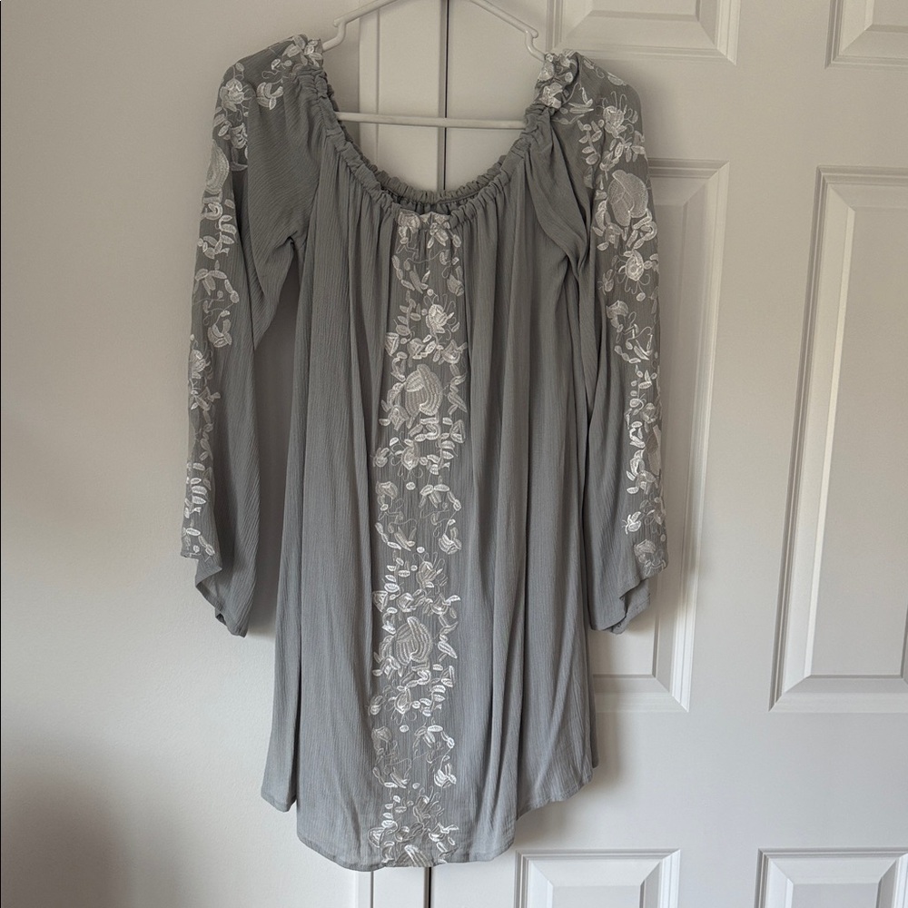 Off shoulder Gray Floral Embroidered Dress